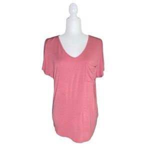 PINK RELAXED FIT V-NECK POCKET SHIRT · SIZE S